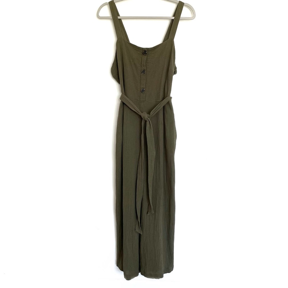 Rachel Zoe | Women's Olive Green Belted Wide Leg Crop Jumpsuit | sz 8